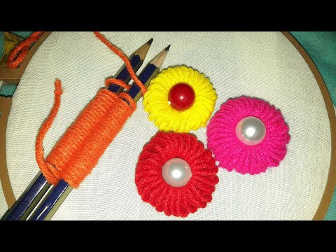 Amazing Flower Crafts Ideas With Woolen Yarn | Easy Flower Hand Embroidery Trick With Pencil