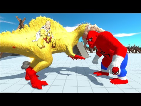 SPIDERMAN GORO vs HULK T-REX vs SAITAMA SPINOSAURUS DEATH RUN - Animal Revolt Battle Simulator