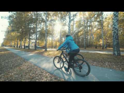 Two bicycle. Couple on bikes. Romantic biking in the autumn forest