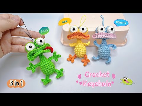 Crochet Cute Keychains: Frog, Duck & Monster 🐸🐥👾| Step by Step Crochet Tutorial