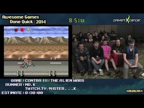 Contra III  The Alien Wars    Live SPEED RUN 0 15 35 SNES by Mr K #AGDQ 2014