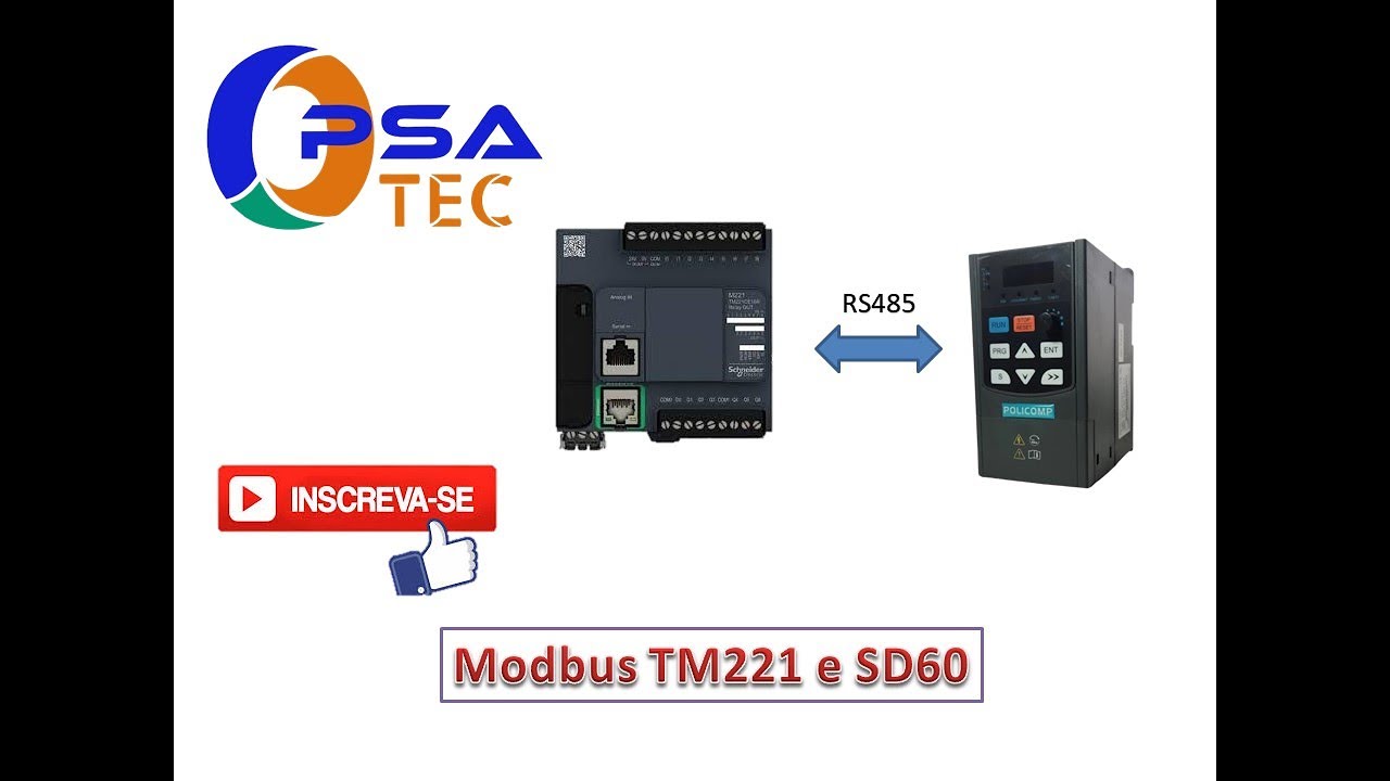 Comunicação Modbus RTU entre o PLC TM221 e o inversor Policomp SD60