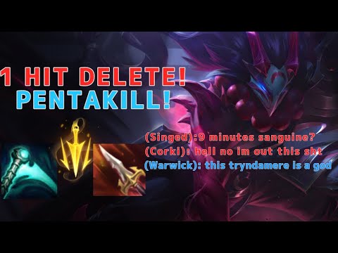 9 MINUTES SANGUINE BLADE! Pentakill Tryndamere 1v9!   League Of Legends