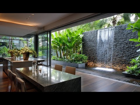 Contemporary Entertaining Open Plan Kitchen and Dining Room with Courtyard Garden