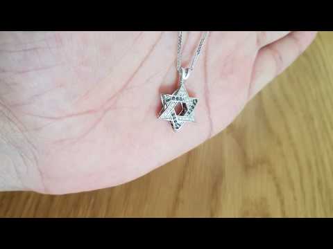 A video of 14K Gold 0.24ctw 3D Star of David Diamond Pendant, 1.7cm