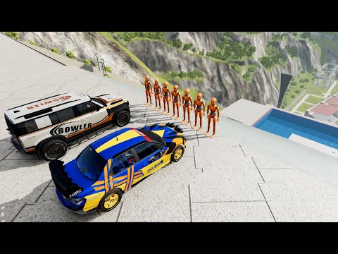 Stairs Jumps Down With Crash Test Dummy In Pool #3 - BeamNG.drive Down Stairs Jumps With Slow Motion