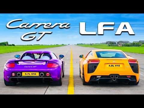 Best-Sounding Drag Race EVER? Porsche Carrera GT v Lexus LFA
