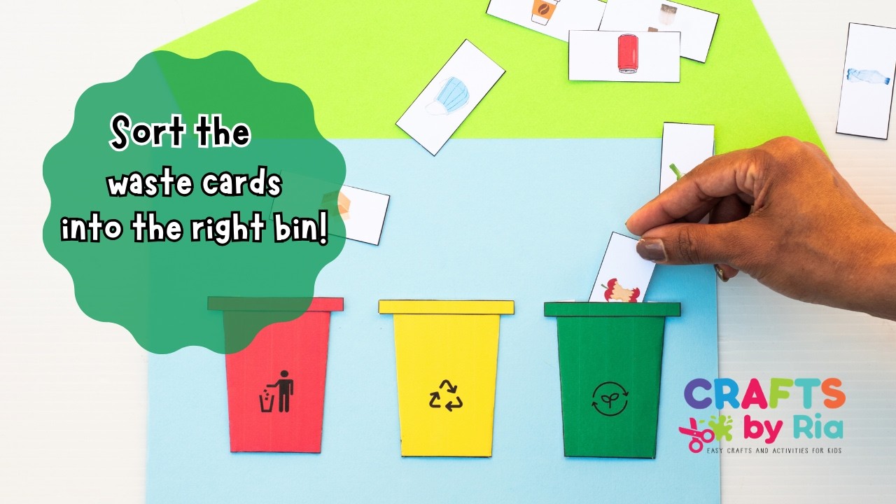 Rubbish Bin Sorting Activity for Kids | Earth Day Craft with Printable Template
