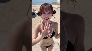 このお団子ヘアーの美女、かわいすぎるやろ〜#水着 #美女  #ビキニ