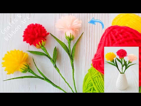 Easy Woolen Flower Making Ideas - DIY Home Decor - Amazing Craft Ideas with Wool