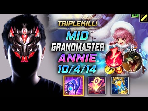 GrandMaster Annie MID vs Renekton - 천상계 미드 애니 템트리 룬 루덴 감전 アニー Энни 黑暗之女 安妮 - LOL KR 11.16