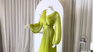 قماش شيفون ناعم في فستان شيفون أخضر زيتوني