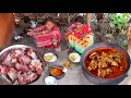 MUTTON CURRY cooking and eating by santali tribe women for their lunch menu||rural village India