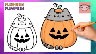How To Draw Pusheen Cat - Pumpkin | Cute Easy Step By Step Drawing Tutorial