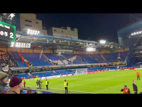 Legia fans singing at the empty Stamford Bridge after victory over Chelsea 2:1 - 17/4/2025