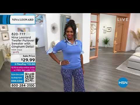 Nina Leonard Twofer Pullover Sweater with Gingham Detail