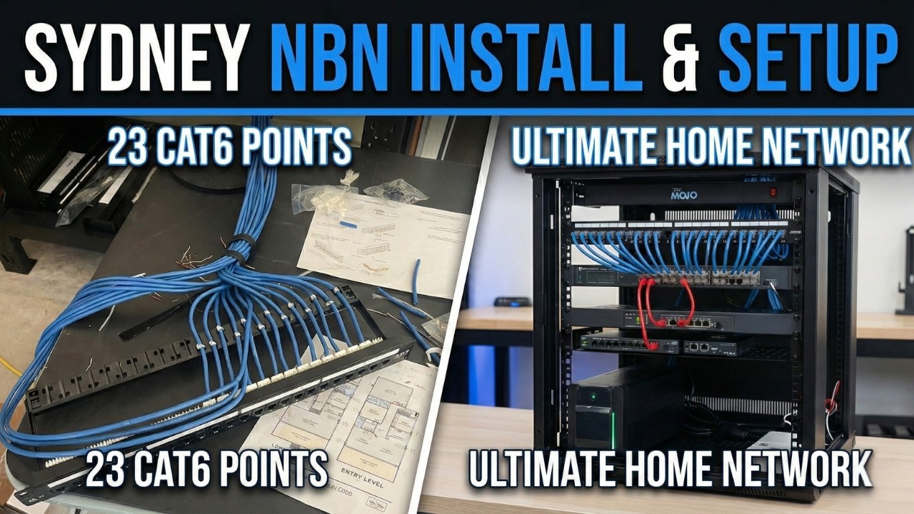 SECURE A COM technician installing 23 surface-mounted Cat6 data points using custom conduit in a Helensburgh home with Colorbond roof