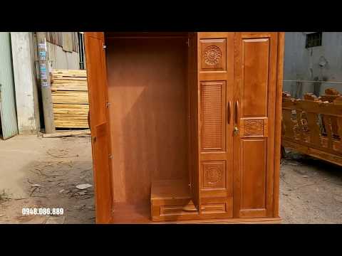 Tủ áo gỗ sồi nga sơn màu cánh gián giá rẻ tại xưởng Mộc Nam Huy