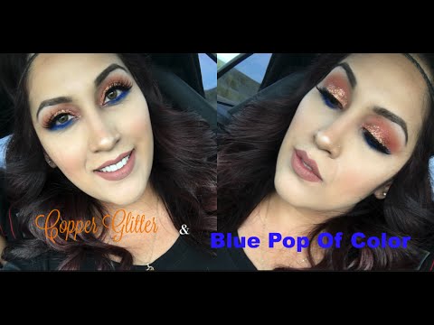 Copper Glitter & Blue Pop of Color Look HD