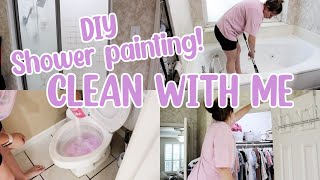 CLEAN WITH ME! BATHROOM SHOWER PAINTING DIY! EXTREME CLEANING MOTIVATION! BATHROOM TRANSFORMATION!