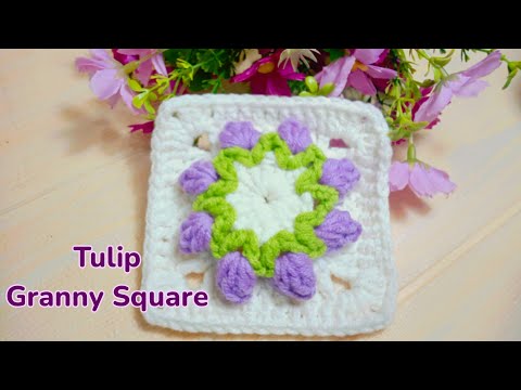 How to Crochet a Tulip Flower Granny Square | Granny Square Crochet Tutorial