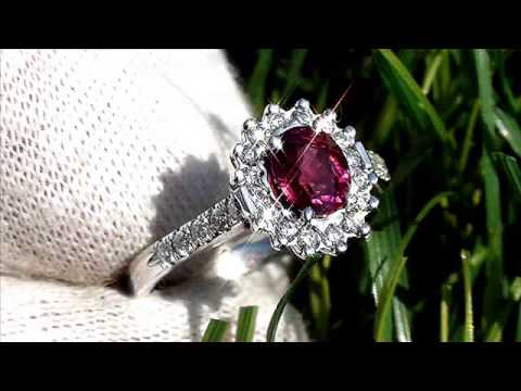 Estate UNHEATED Ruby And Diamonds Vintage Cocktail Ring Solid 14k White Gold