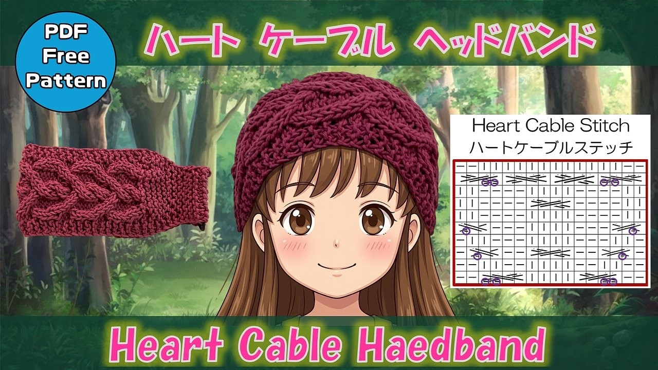 【棒針編み🧶編み図】ハートケーブル ヘッドバンドKnitting Heart Cable Stitch Pattern Headband