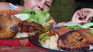 COMENDO DE LOMBO SEM RECHEIO FEIJÃO ARROZ FARINHA ALFACE E PEPINO 