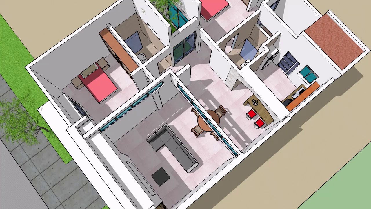 PLANO EN 3D DE CASA DE 8X12 METROS - plano de casa economica