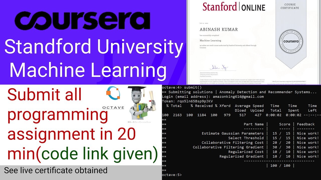 Submit all code of Coursera Stanford University Machine Learning in just 20 minutes(Code link given)