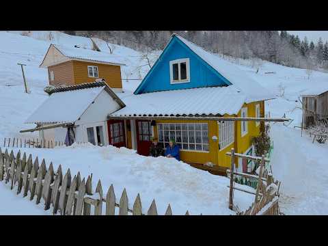 Snowy Village Life ❄️ Grandma Cooks, Grandpa Cares for Animals | Carpathian Love Story