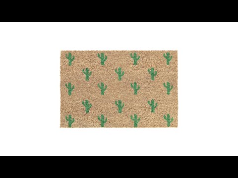 Paillasson coco motif cactus Marron - Vert - Fibres naturelles - Matière plastique - 60 x 2 x 40 cm