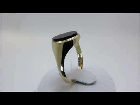 9 CT Yellow Gold Mens Onyx Signet Ring - Size R (00453)