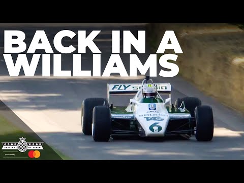 Jenson Button drives F1 champion ground effect Williams FW08 at Goodwood