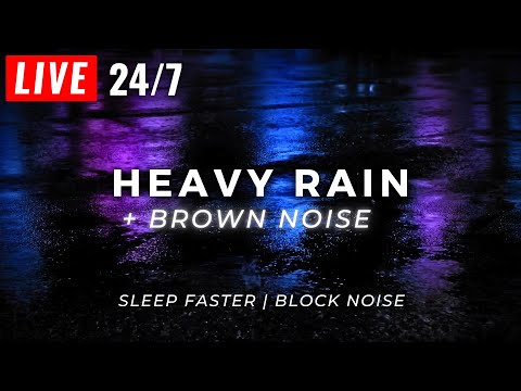 🔴 Heavy Rain & Brown Noise to Sleep FAST - Block Noise, Stop Insomnia