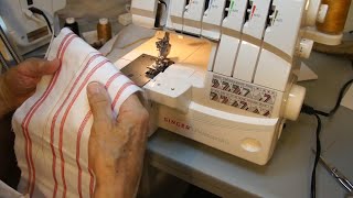 Using the Singer Professional 5 serger to sew a coverstitch.