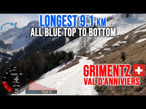 [4K] Skiing Grimentz, Longest 9.1 km All Blue Top to Bottom, Valais Switzerland, GoPro HERO9