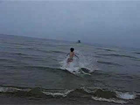 Rich running into the water