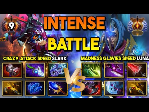 INTENSE HARD CARRY BATTLE | Crazy Attack Speed Slark Versus Madness Glaives Speed Luna DotA 2