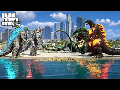 Godzilla, Mechagodzilla vs Burning Godzilla, Biollante ( GTA V Mods )
