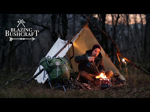 24h Bushcraft Wildcamp by a Creek / A-Frame Canvas Tarp Setup