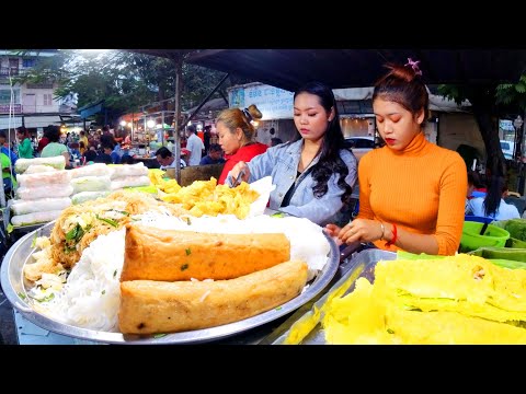 Popular Street Food Collection - Spring Roll, Fried Noodles, Noodle Soup, Yellow Pancake, & More