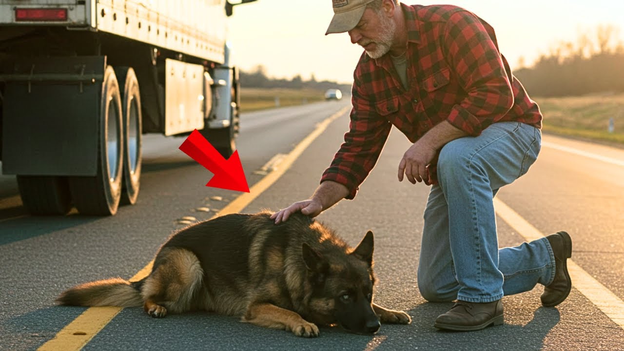 Pastor alemão cego é abandonado na estrada — caminhoneiro para e faz uma descoberta chocante!