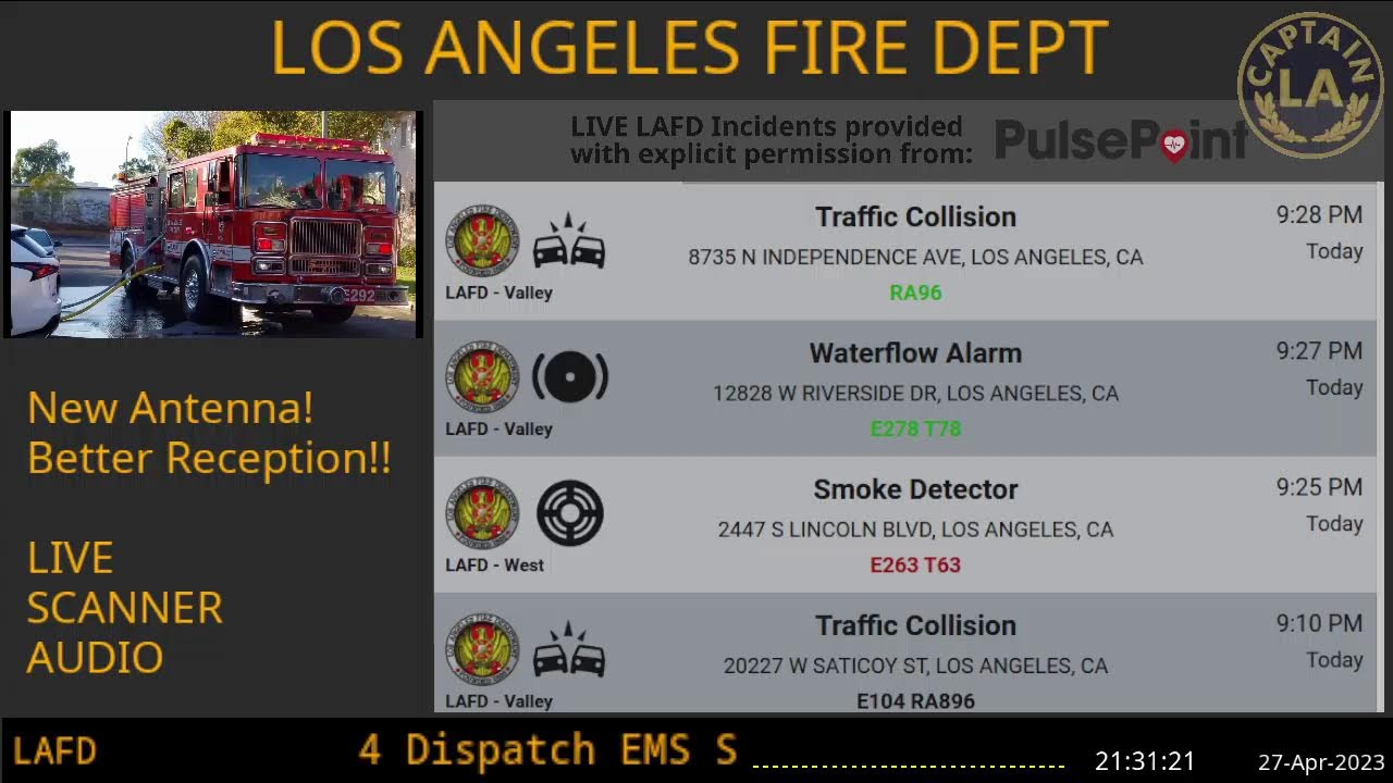 27-Apr-2023 // LAFD Los Angeles Fire Department SCANNER Radio ARCHIVE // FIRE & EMS // LA CAPTAIN