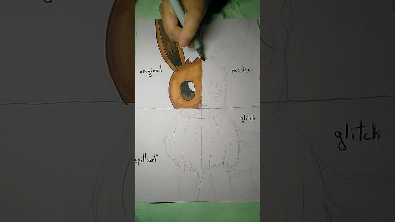 Drawing Eevee in 4 different styles part 2 #art #Pokemon #Eevee #drawing