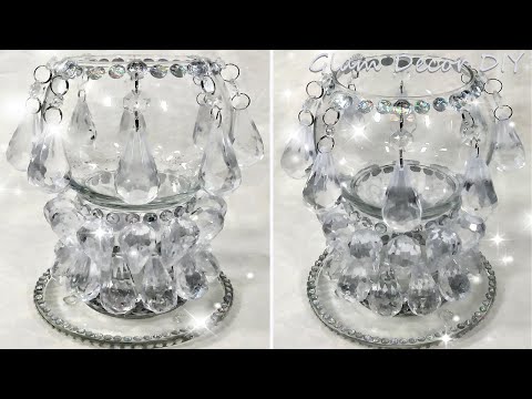 DIY Dollar Tree Glam Crystal Candle Holder Centerpiece DIY Glam Room Decor