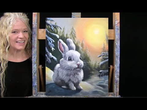 Learn How to Draw and Paint with Acrylics WINTER BUNNY Easy Beginner Lesson-Paint and Sip at Home