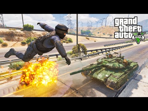 GTA 5 BRUTAL T-80BVM ARMY TANK TRAFFIC CRASHES EXPLOSIONS COMPILATIONS POLICE CHASE - DESTRUCTION