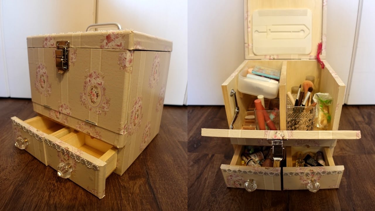 DIY - アンティーク調木製メイクボックス | 大容量のコスメボックス (化粧箱)