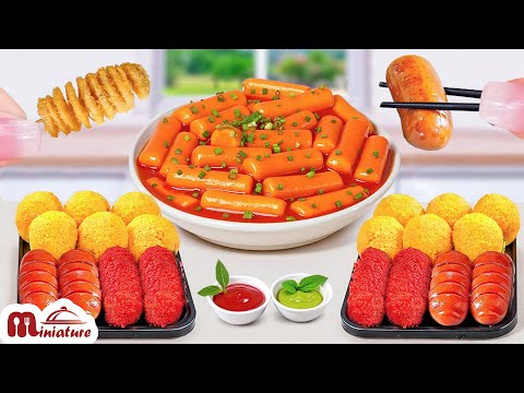 🥰 Best Of Mini Spicy Tteokbokki With Corn Dogs & French Fries Recipe | ASMR Cooking Mini Food